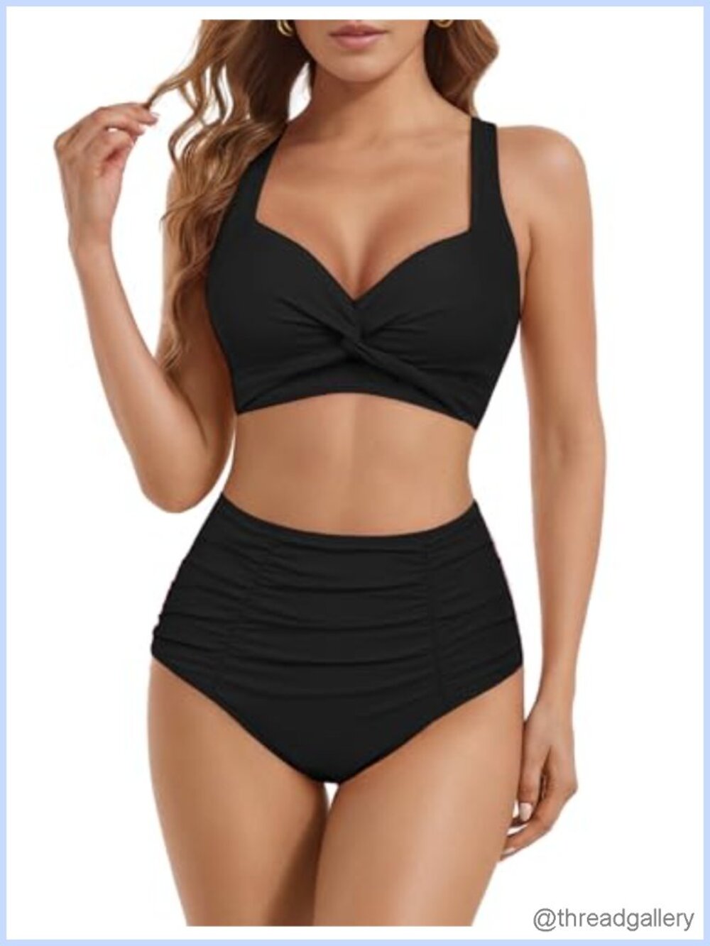 High Waisted Twist Front Bikini Set Ruched Tummy Control Two Piece Swimsuit